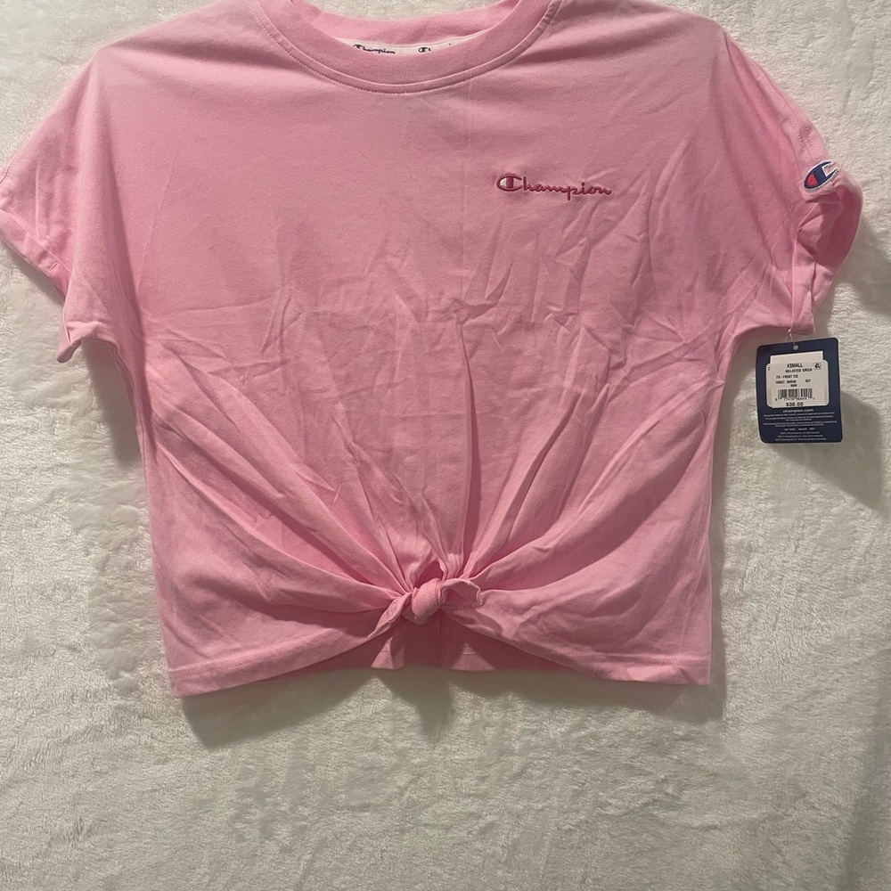 Champion Pink Crop Tie Front Tee (1)